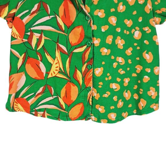 Tabitha Brown Target‎ Linen Blend Button Up Top Small Green Citrus Botanical - Picture 4 of 9